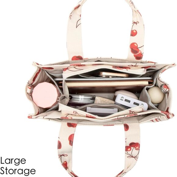 Lightweight Women's Cherry Print Canvas Crossbody Tote – Stylish & Functional - Picture 4 of 7